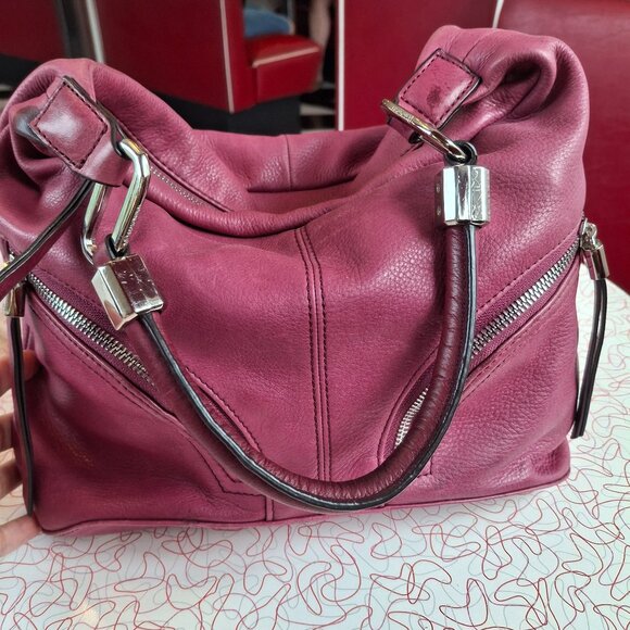 B Makowsky Purple Leather Shoulder Bag - Picture 1 of 5